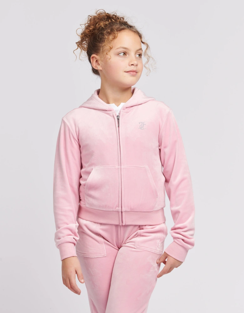Girls Diamante Logo Zip Up Top in Pink