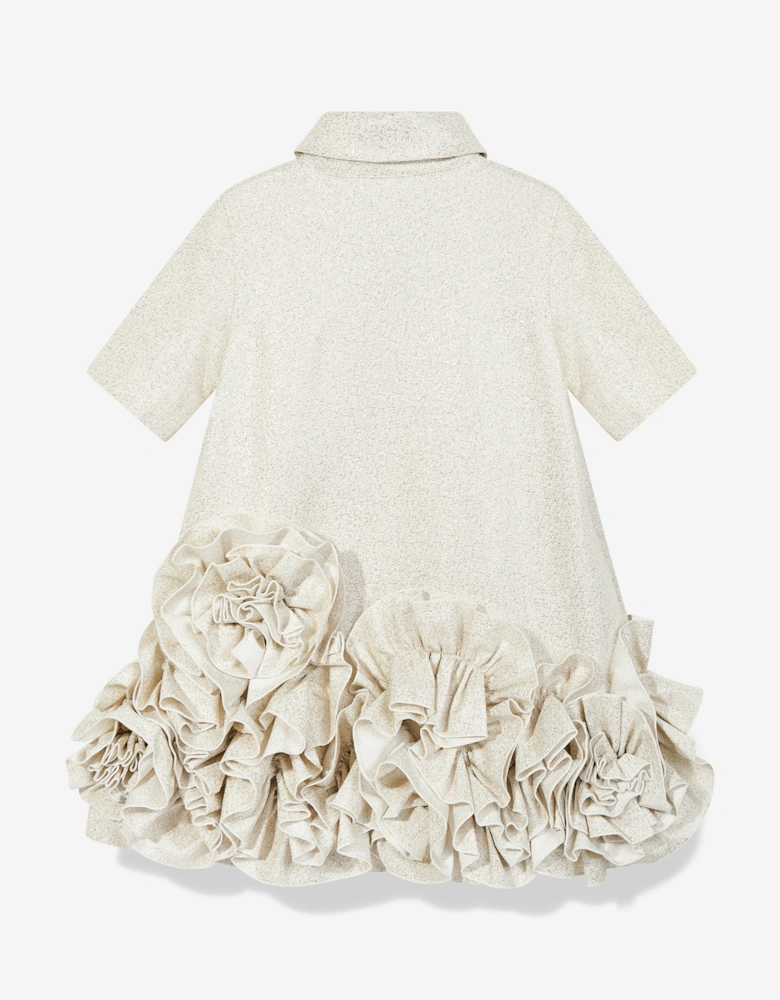 Girls Dream On Frilly Flower Dress in Gold