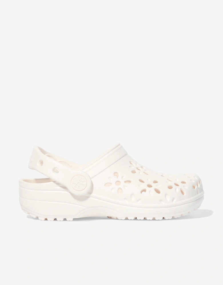 Girls Classic Floral Cut Out Clog in Ivory