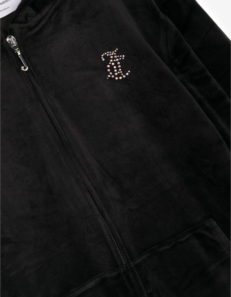 Girls Diamante Logo Zip Up Top in Black