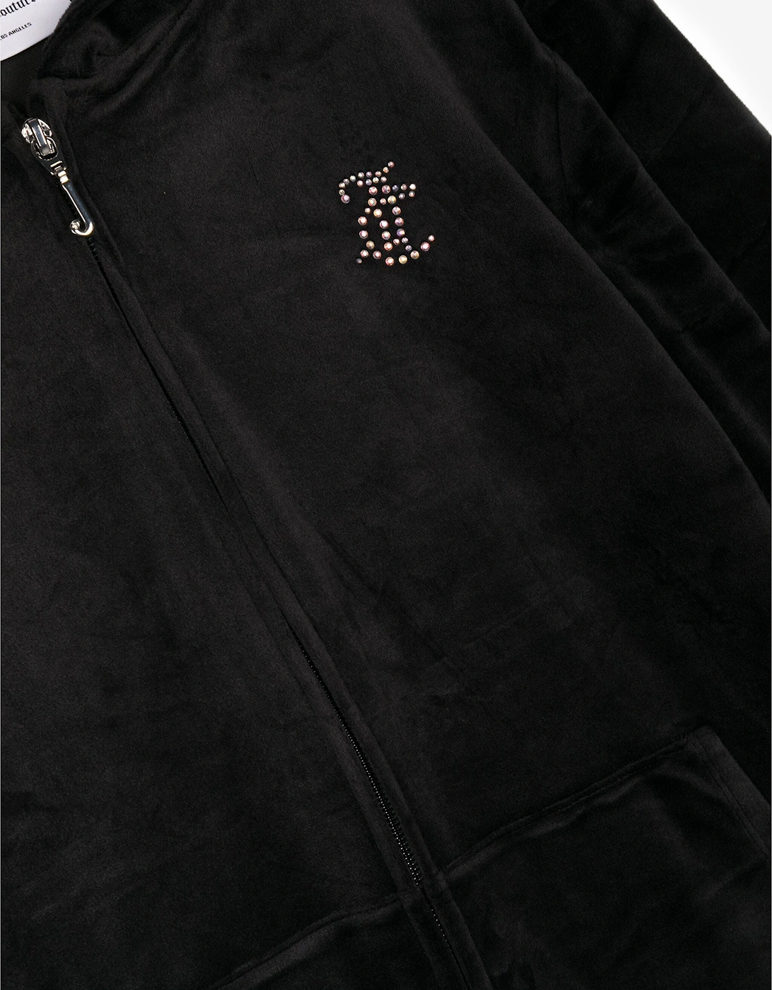 Girls Diamante Logo Zip Up Top in Black
