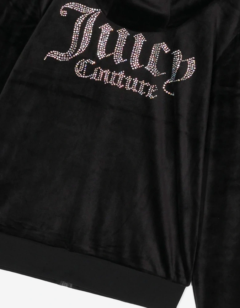 Girls Diamante Logo Zip Up Top in Black