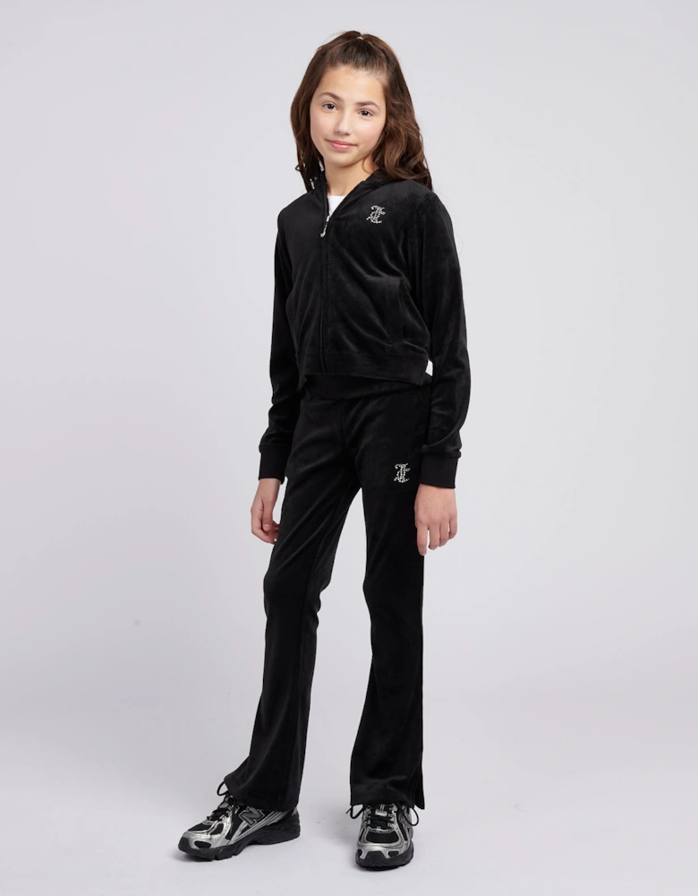 Girls Diamante Logo Zip Up Top in Black