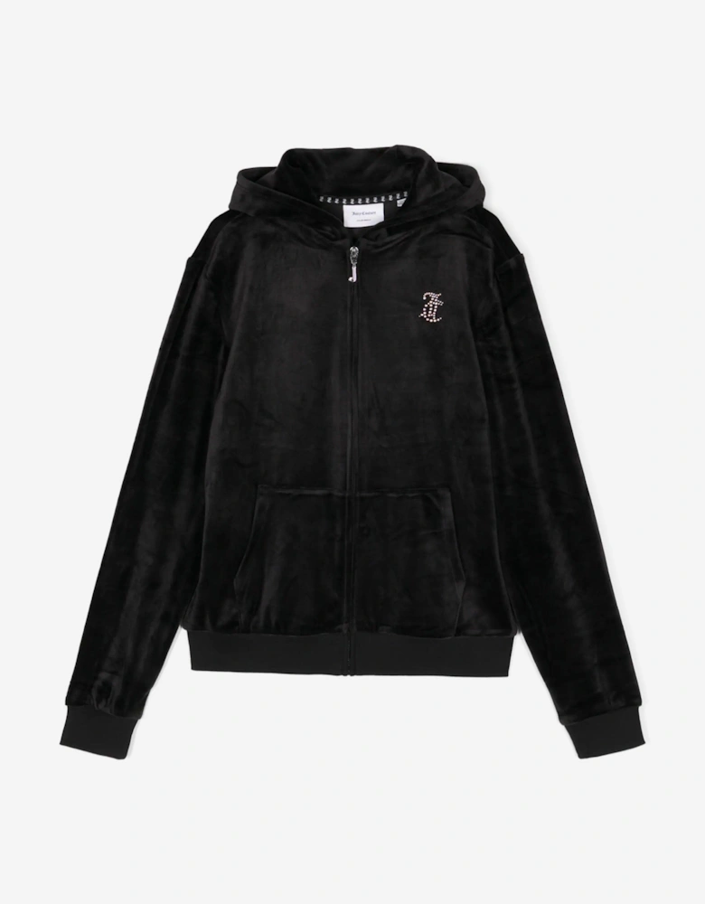Girls Diamante Logo Zip Up Top in Black