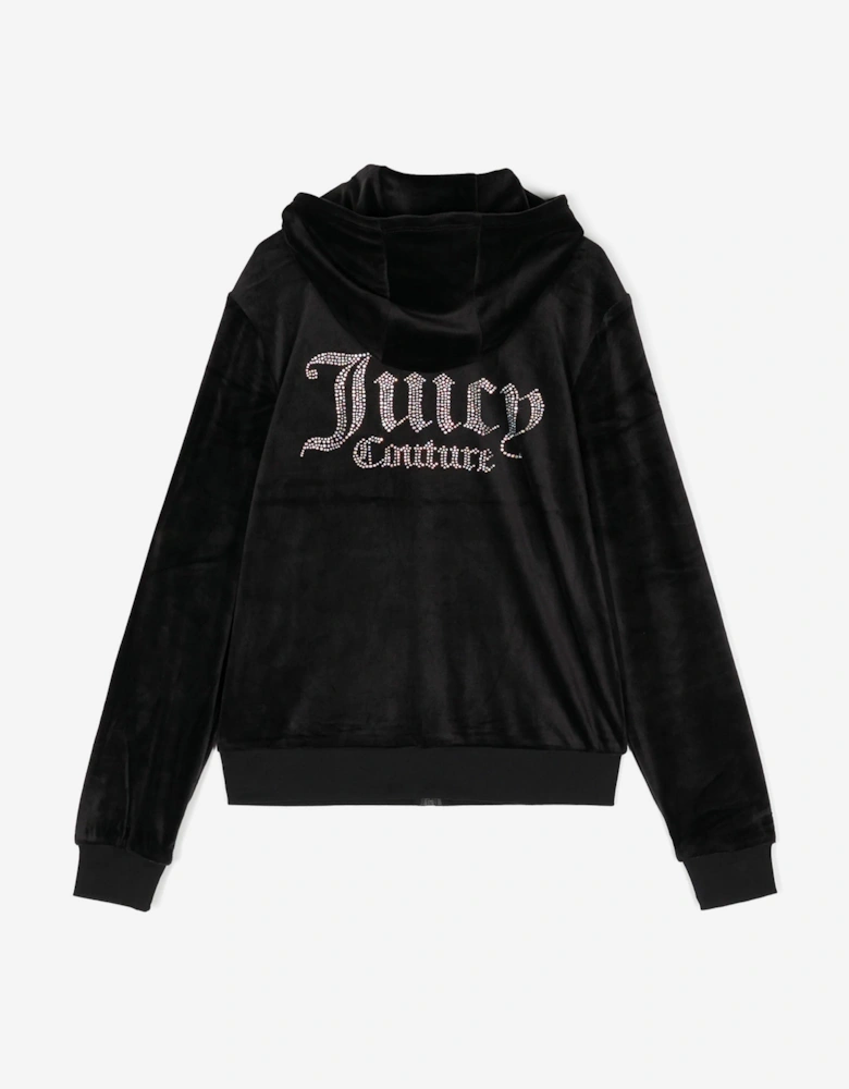 Girls Diamante Logo Zip Up Top in Black
