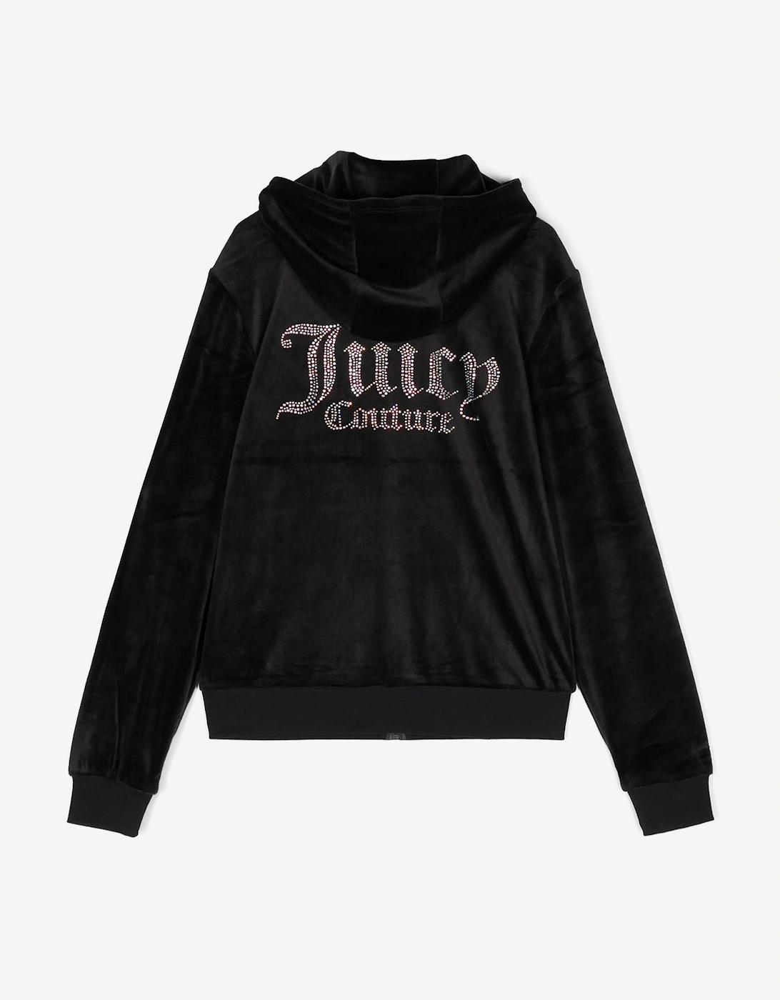 Girls Diamante Logo Zip Up Top in Black