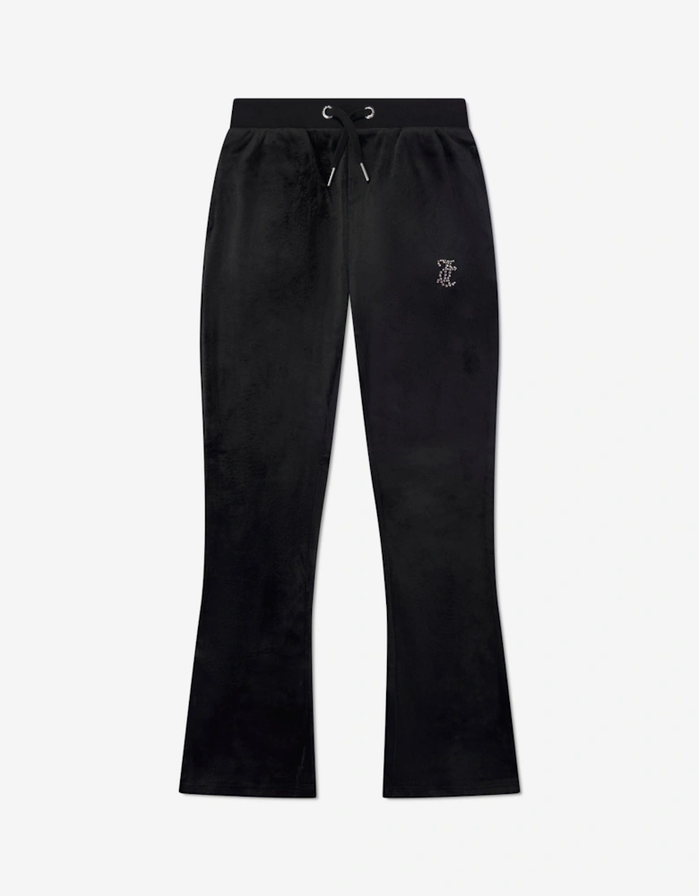 Girls Diamante Logo Bootcut Joggers in Black