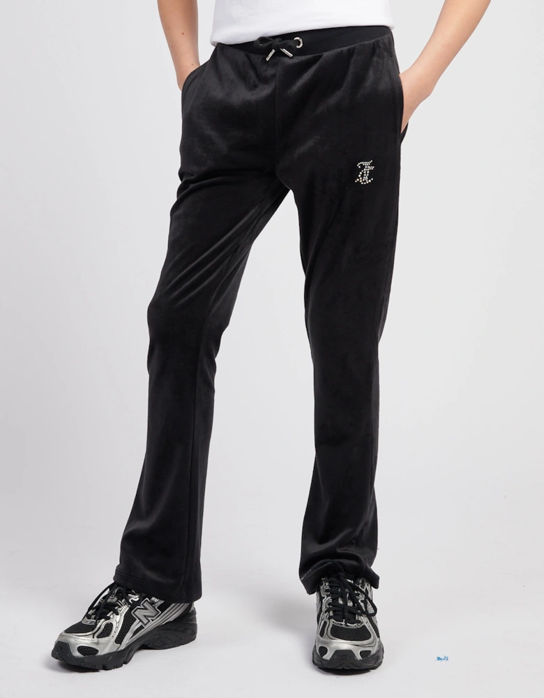 Girls Diamante Logo Bootcut Joggers in Black