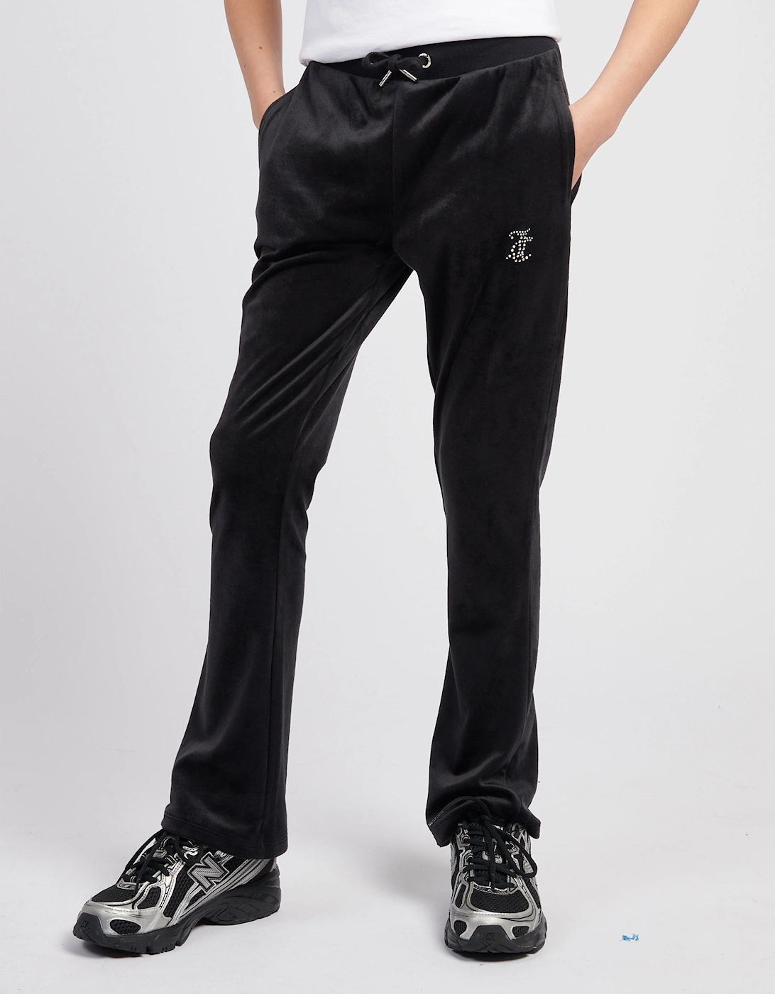 Girls Diamante Logo Bootcut Joggers in Black