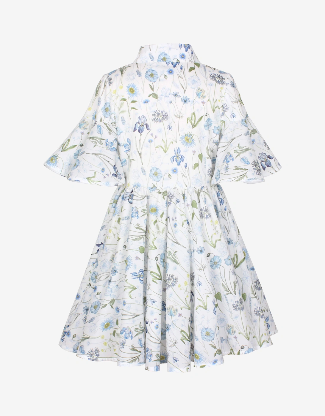 Girls Little Sister Blue Medaow Print Dress in White