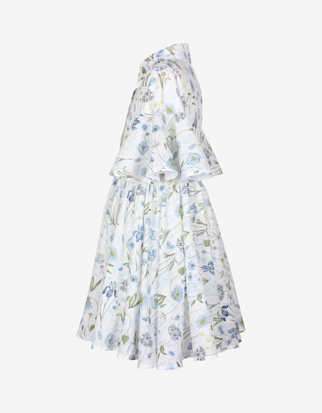 Girls Little Sister Blue Medaow Print Dress in White