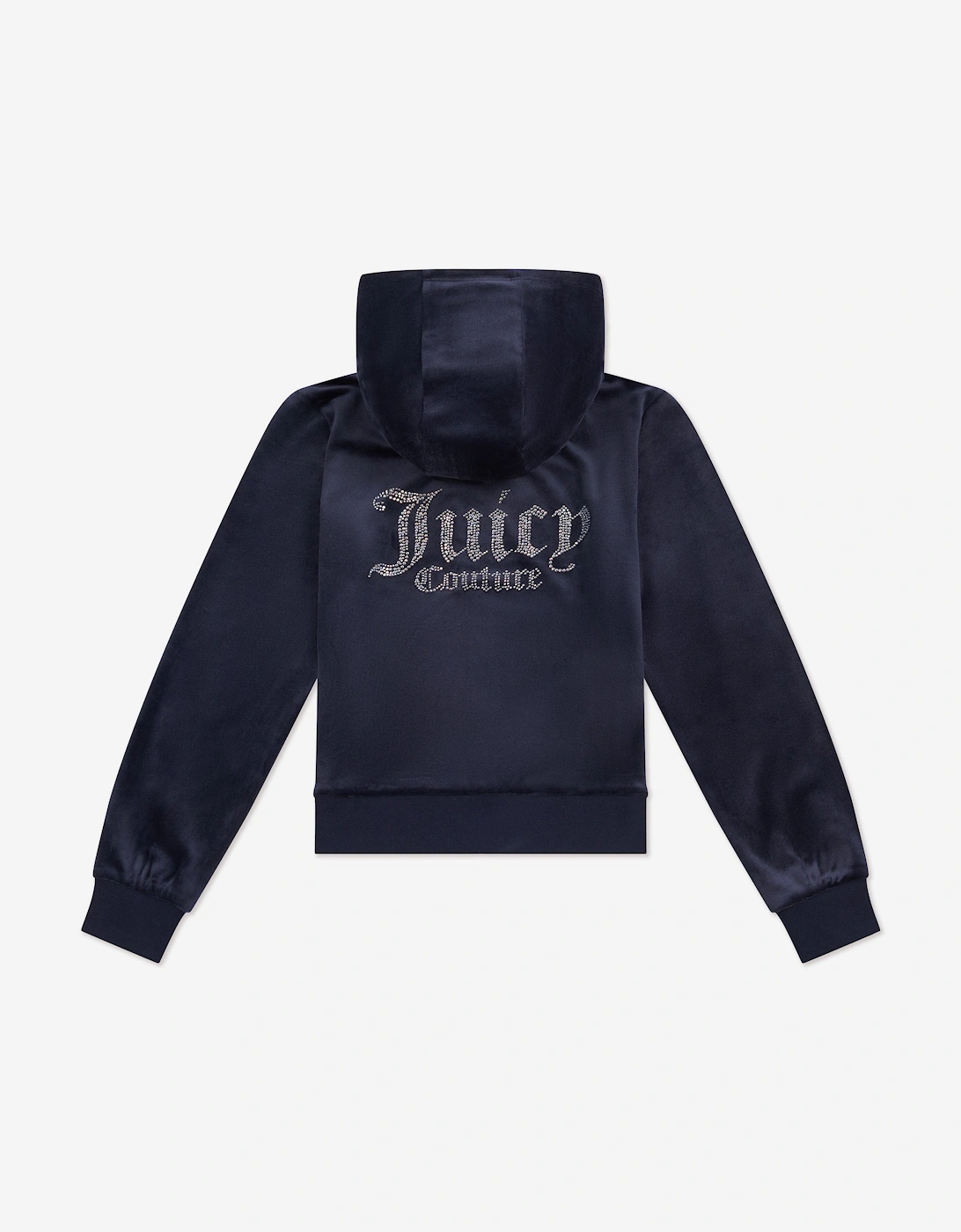 Girls Diamante Logo Zip Up Top in Navy