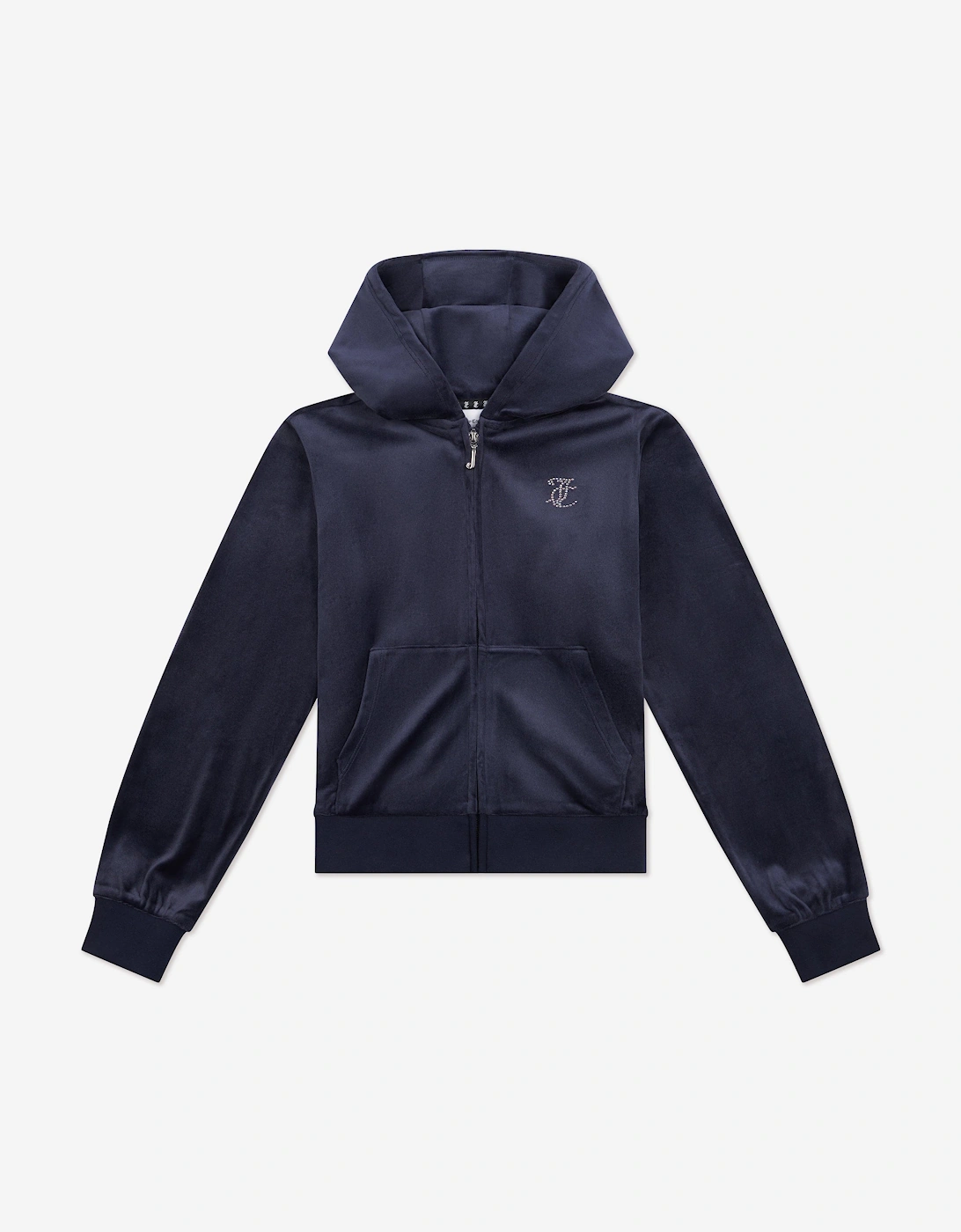 Girls Diamante Logo Zip Up Top in Navy, 6 of 5