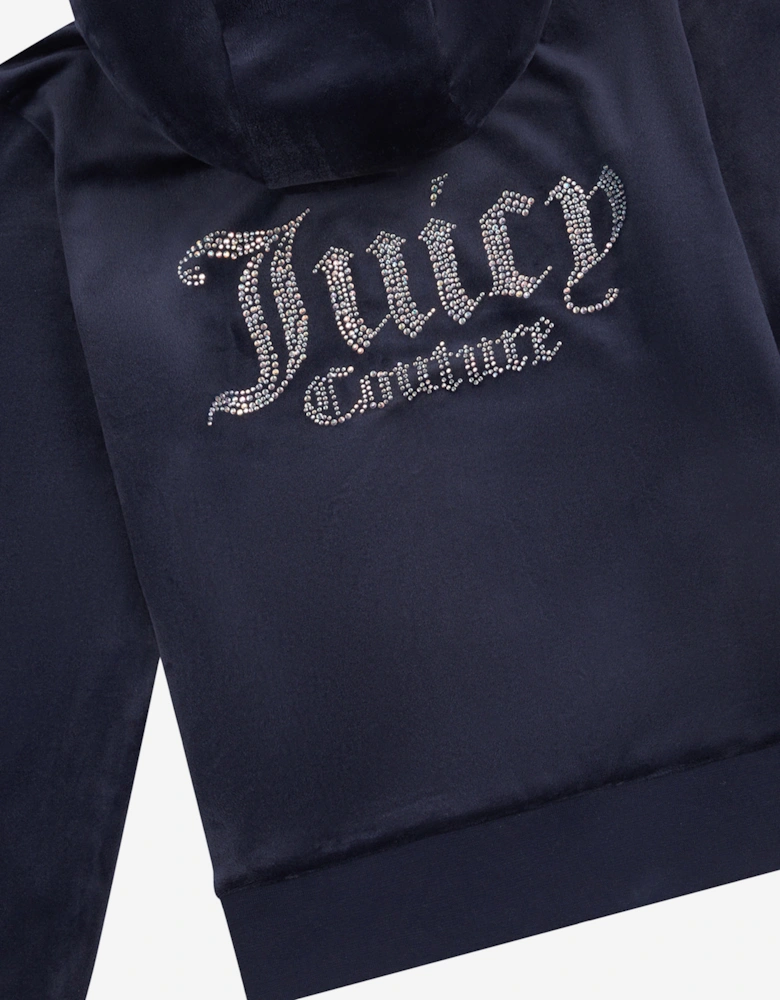 Girls Diamante Logo Zip Up Top in Navy