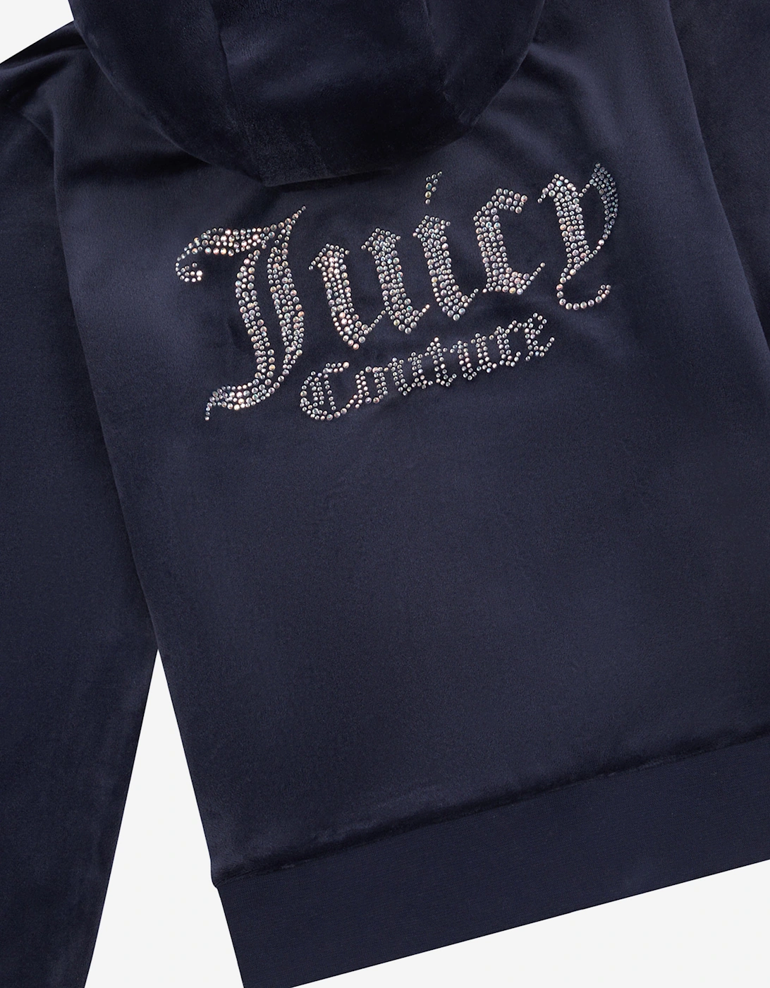 Girls Diamante Logo Zip Up Top in Navy