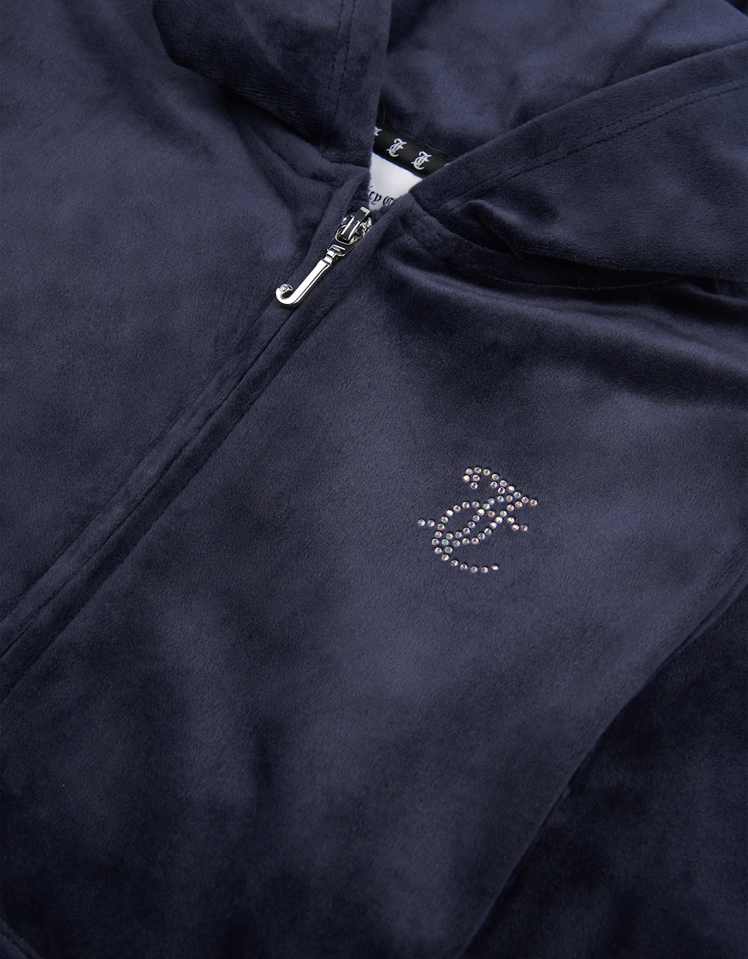Girls Diamante Logo Zip Up Top in Navy