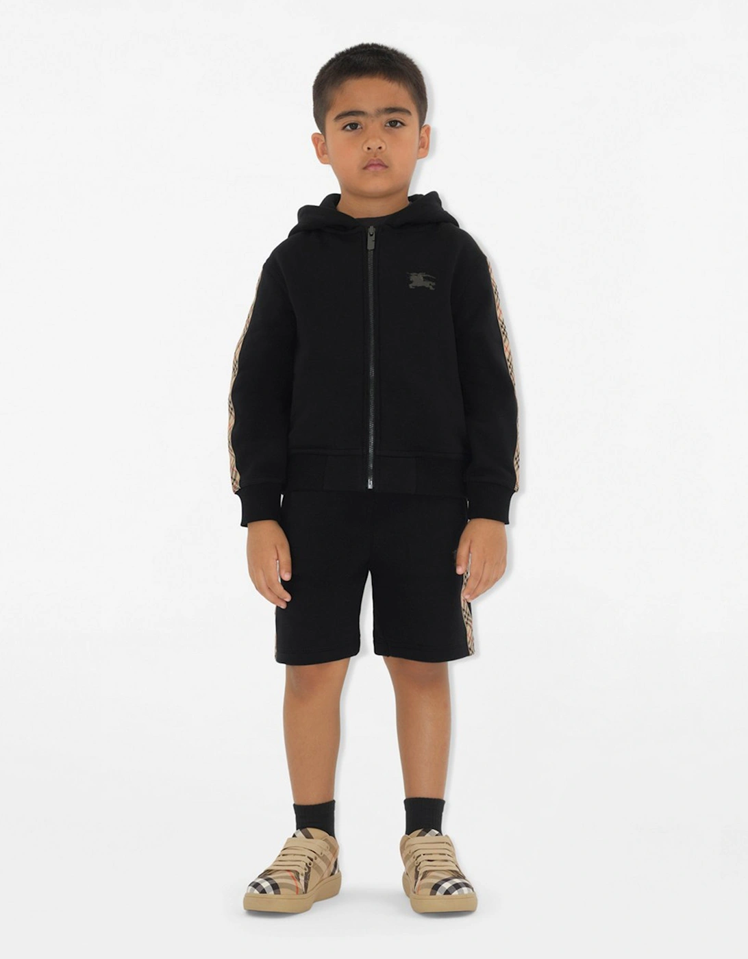 Boys Clyde Check Tape Zip Up Top in Black