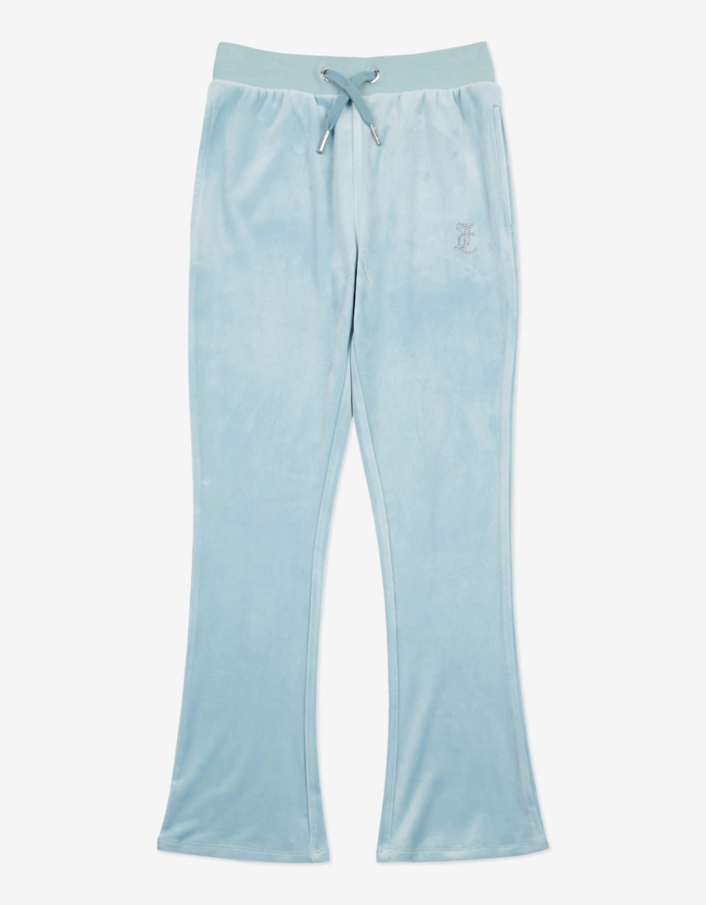 Girls Diamante Logo Bootcut Joggers in Blue