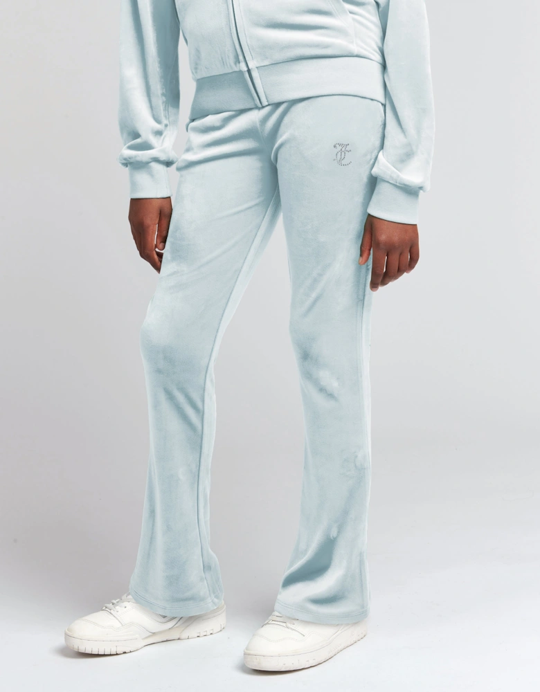 Girls Diamante Logo Bootcut Joggers in Blue