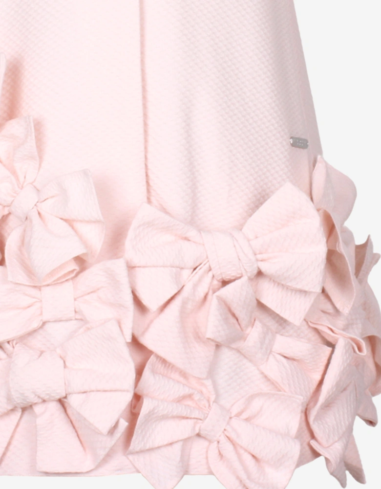 Girls Dotty Jacquard Bow Tie Dress in Pink