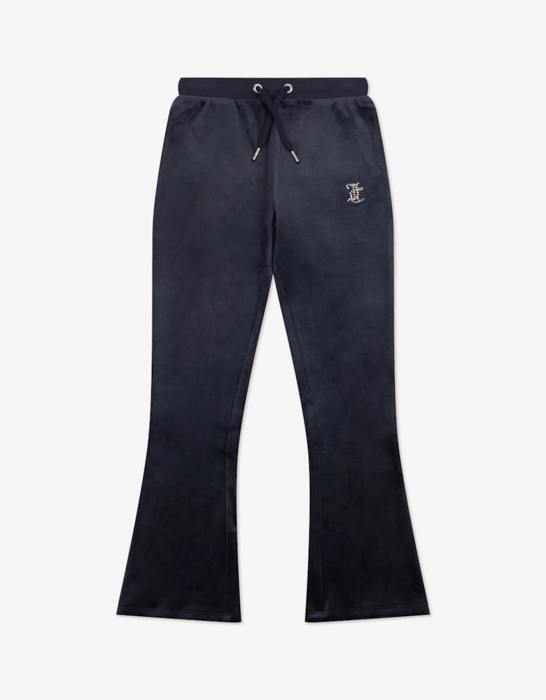 Girls Diamante Logo Bootcut Joggers in Navy