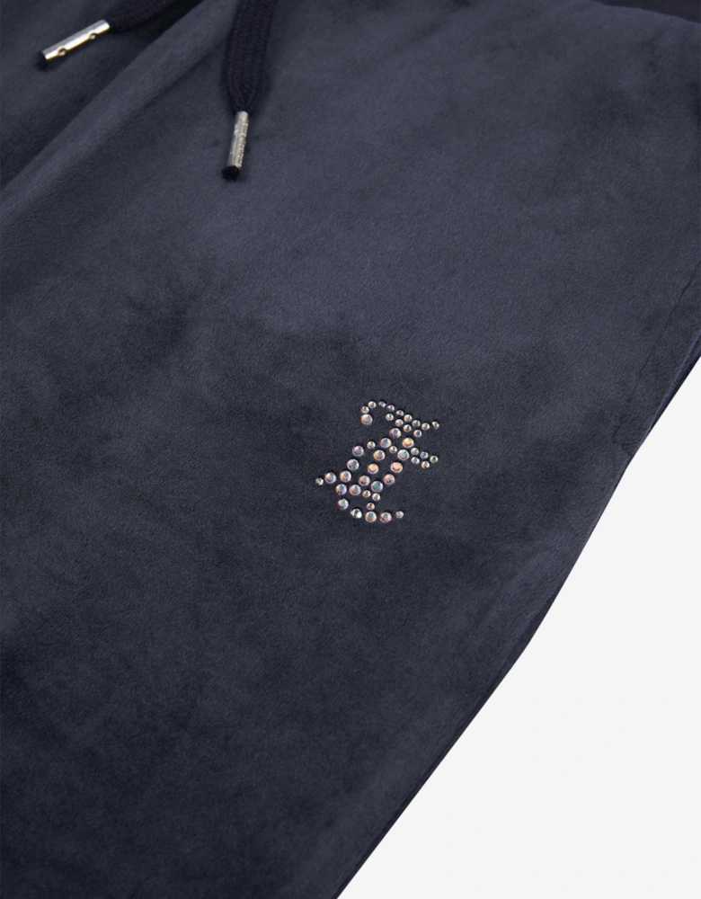 Girls Diamante Logo Bootcut Joggers in Navy