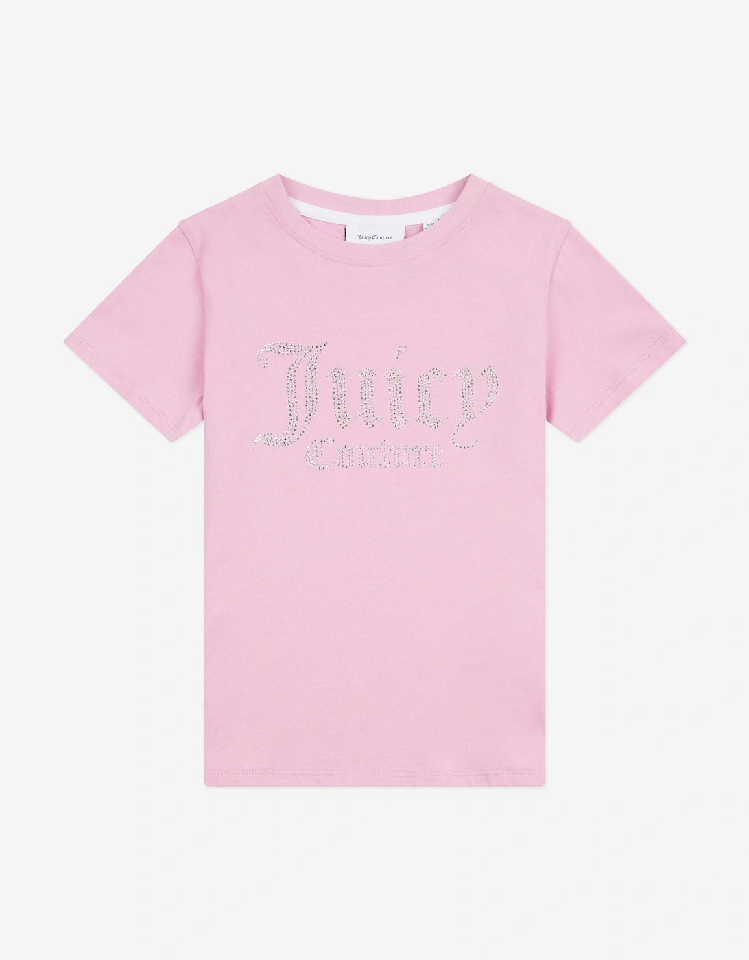 Girls Diamante Logo Fitted T-Shirt in Pink, 5 of 4