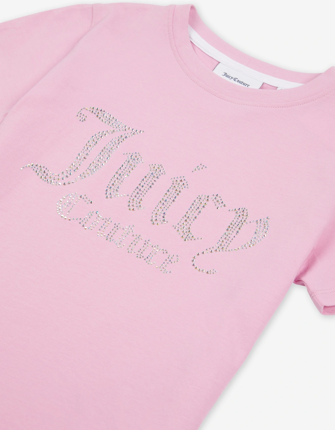 Girls Diamante Logo Fitted T-Shirt in Pink