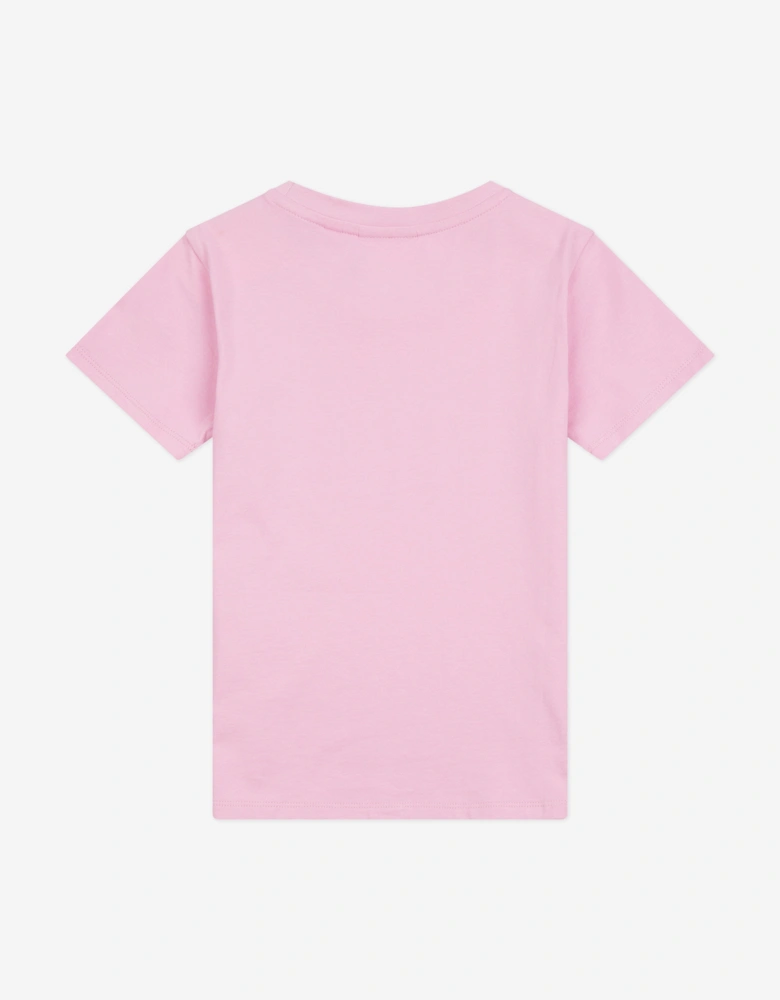 Girls Diamante Logo Fitted T-Shirt in Pink