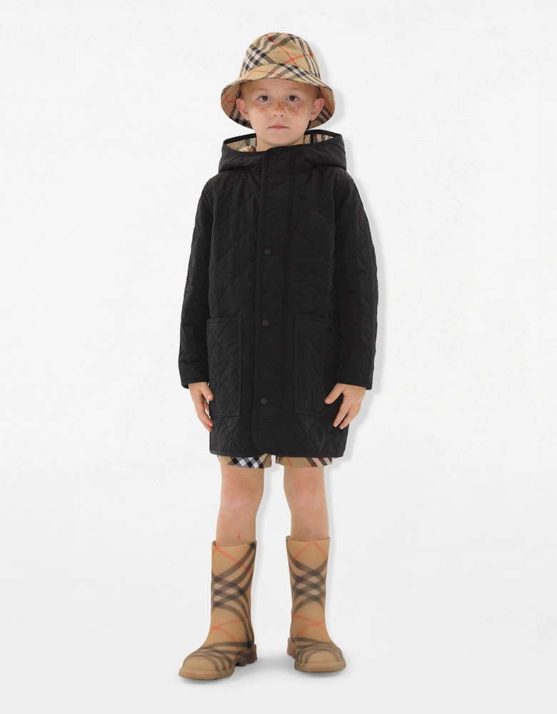 Boys Harrison Quilted Long Coat in Black