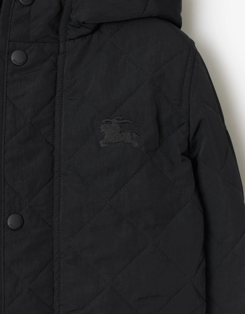 Boys Harrison Quilted Long Coat in Black