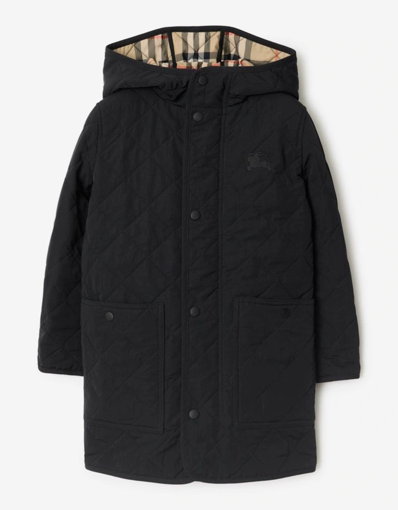 Boys Harrison Quilted Long Coat in Black