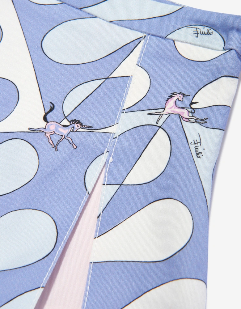 Girls Printed Gabardine Skirt in Blue