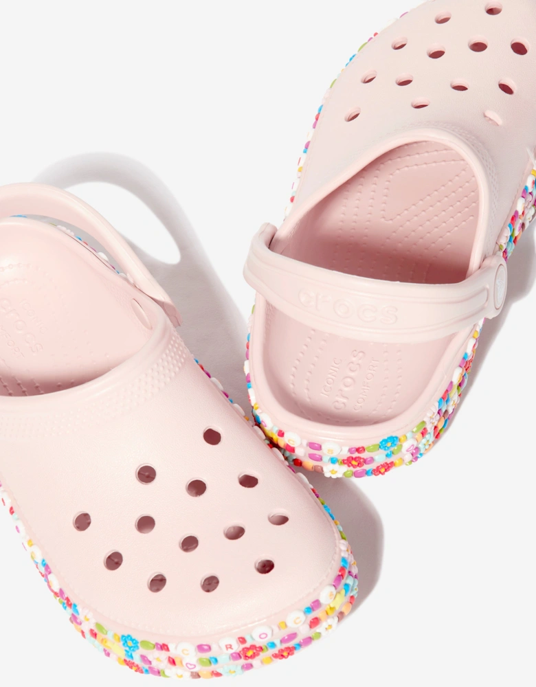 Girls Classic Beaded Band Clog in Pink