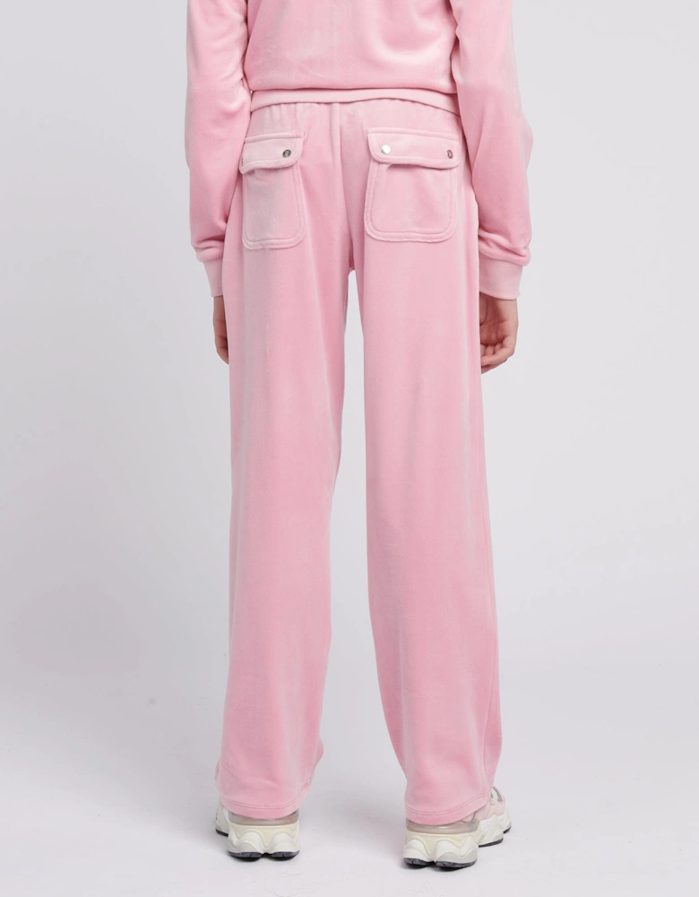 Girls Diamante Logo Wide Leg Joggers in Pink