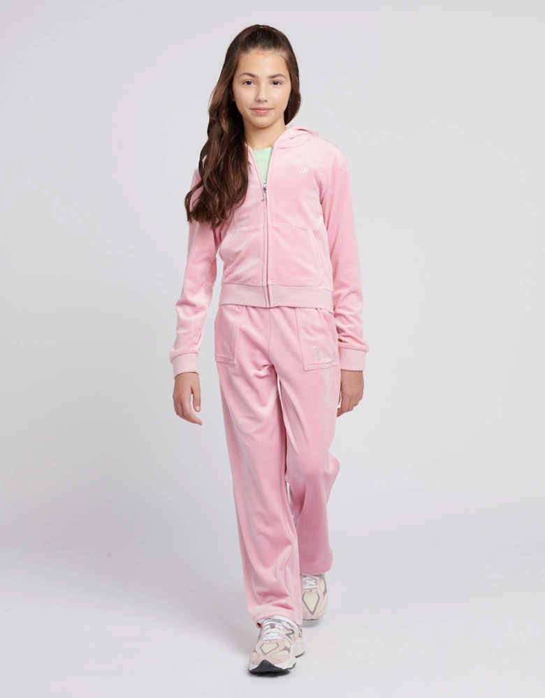 Girls Diamante Logo Wide Leg Joggers in Pink