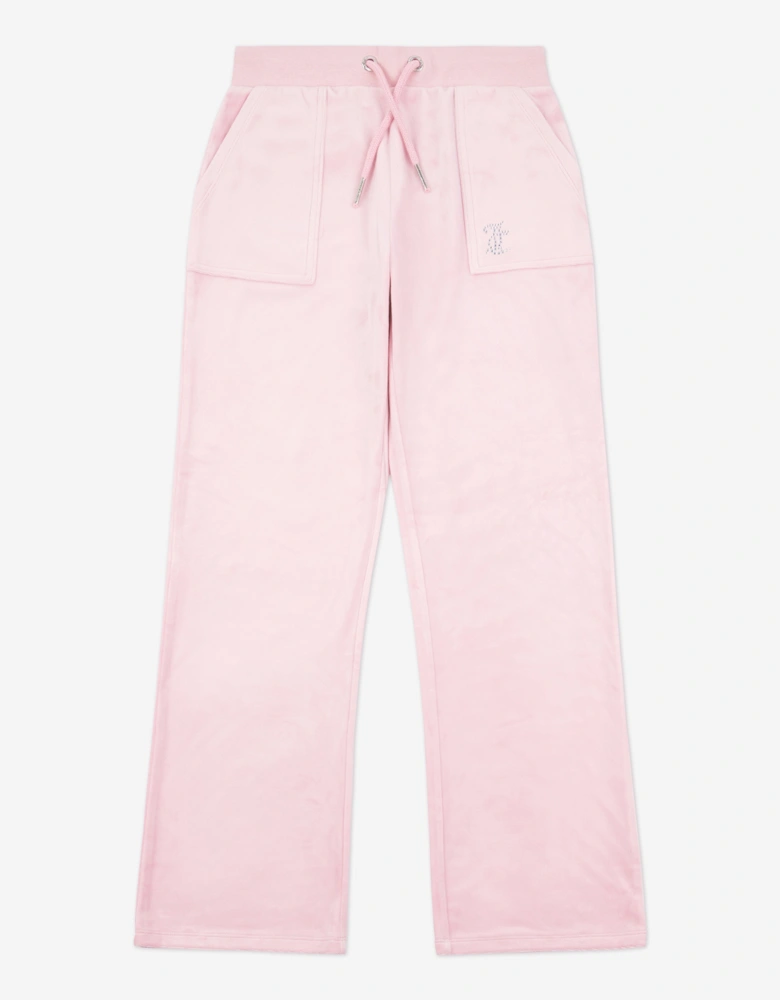 Girls Diamante Logo Wide Leg Joggers in Pink