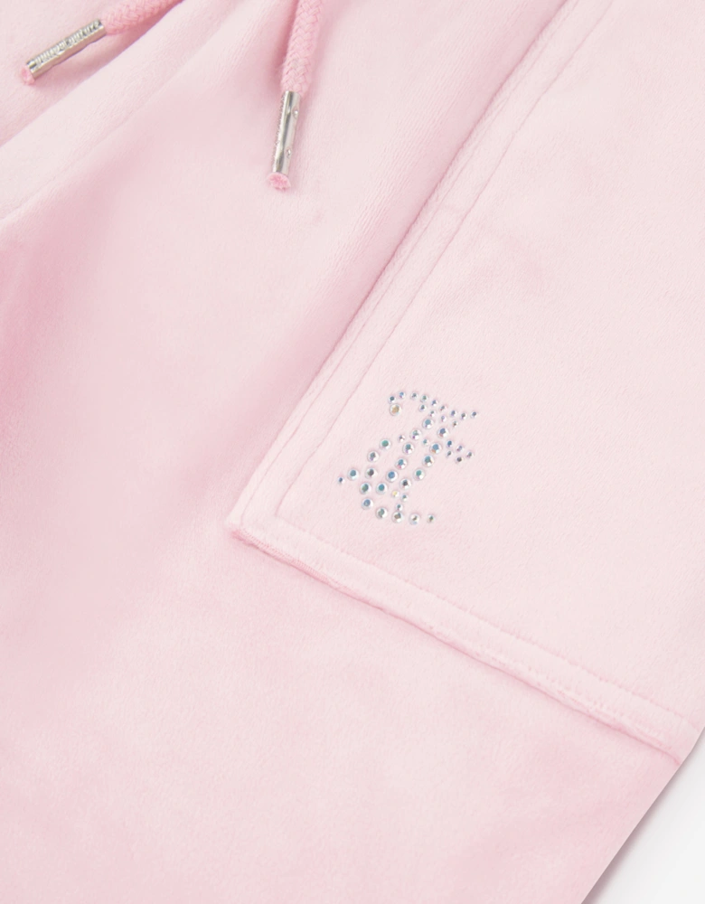 Girls Diamante Logo Wide Leg Joggers in Pink