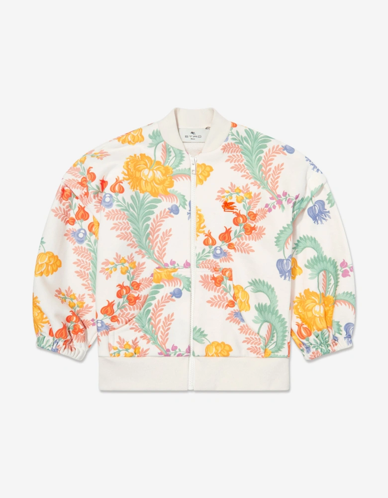 Girls Floral Zip Up Top in Ivory