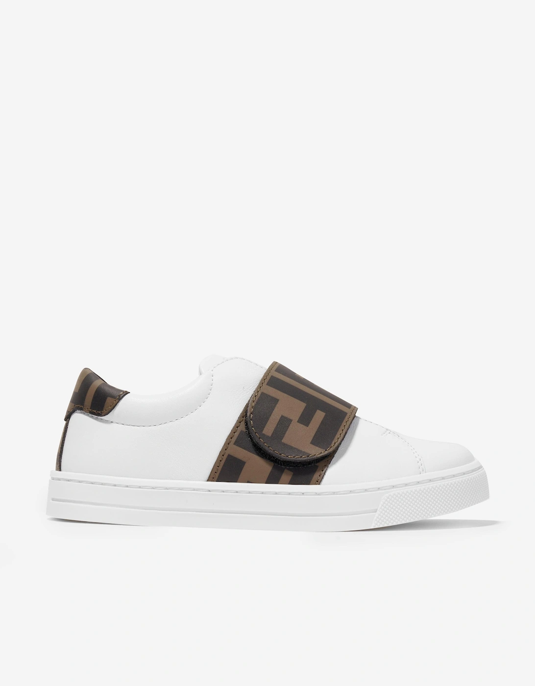 Fendi Unisex White Leather Ff Logo Trainers In  13 Size 32 Kids