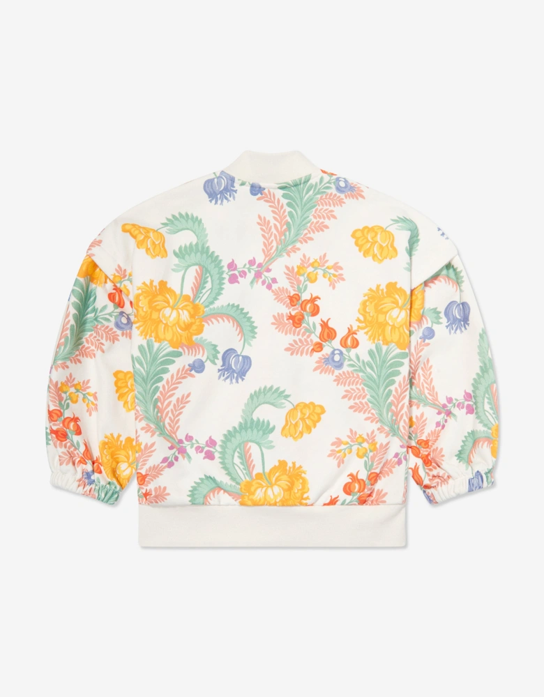 Girls Floral Zip Up Top in Ivory