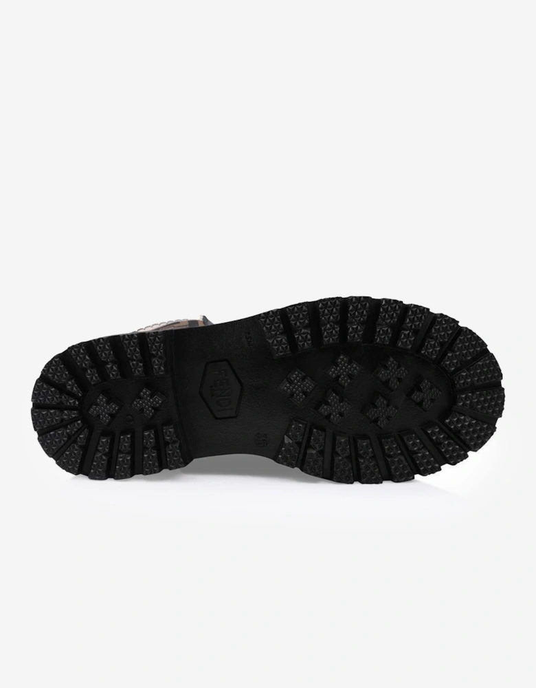 Kids Leather FF Logo Biker Boots in Black