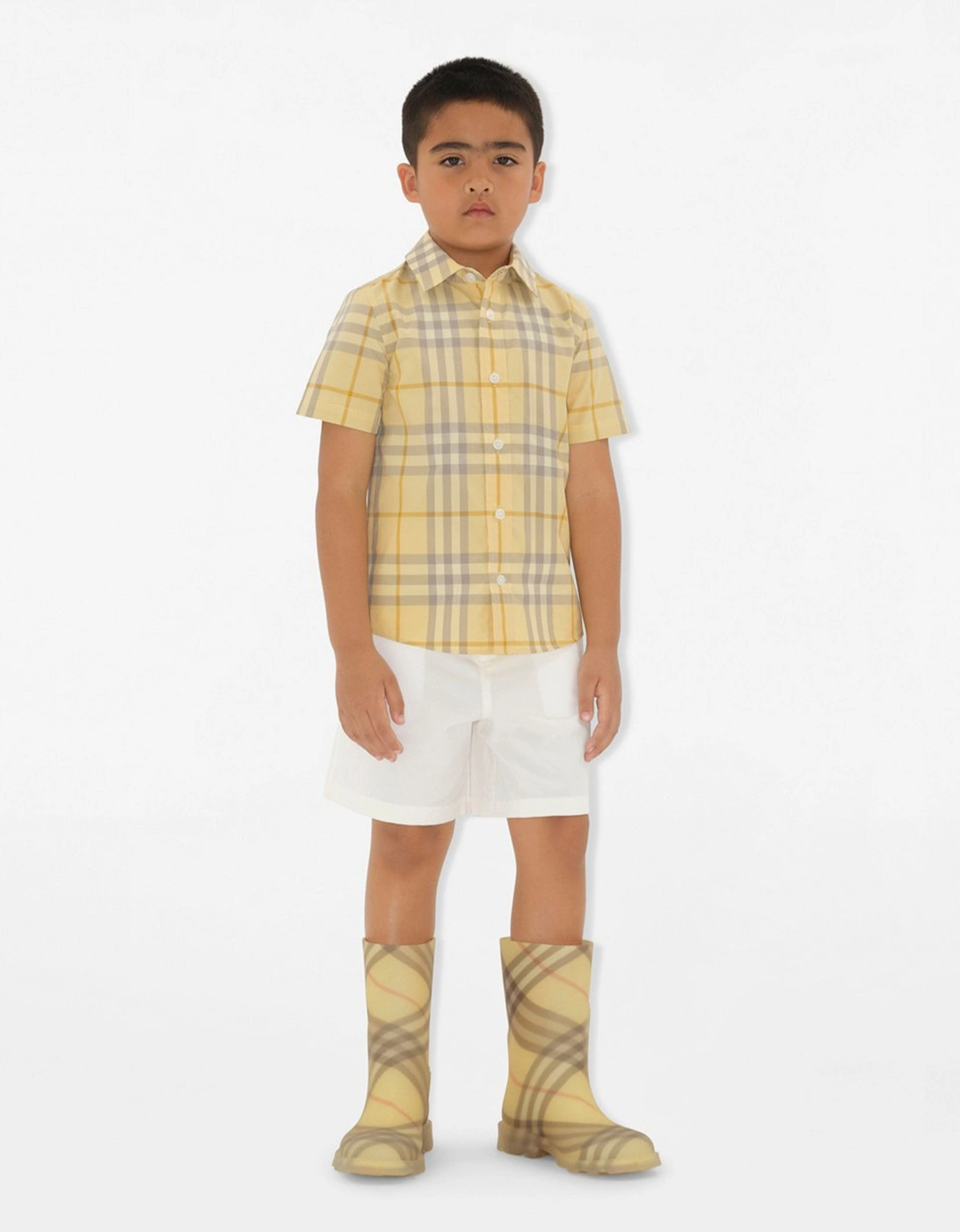 Boys Owen Check Short Sleeve Shirt in Yellow
