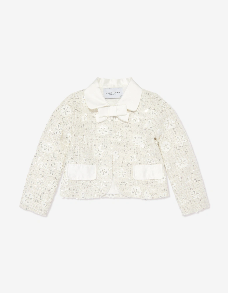 Girls Sequin Embroidered Jacket in White