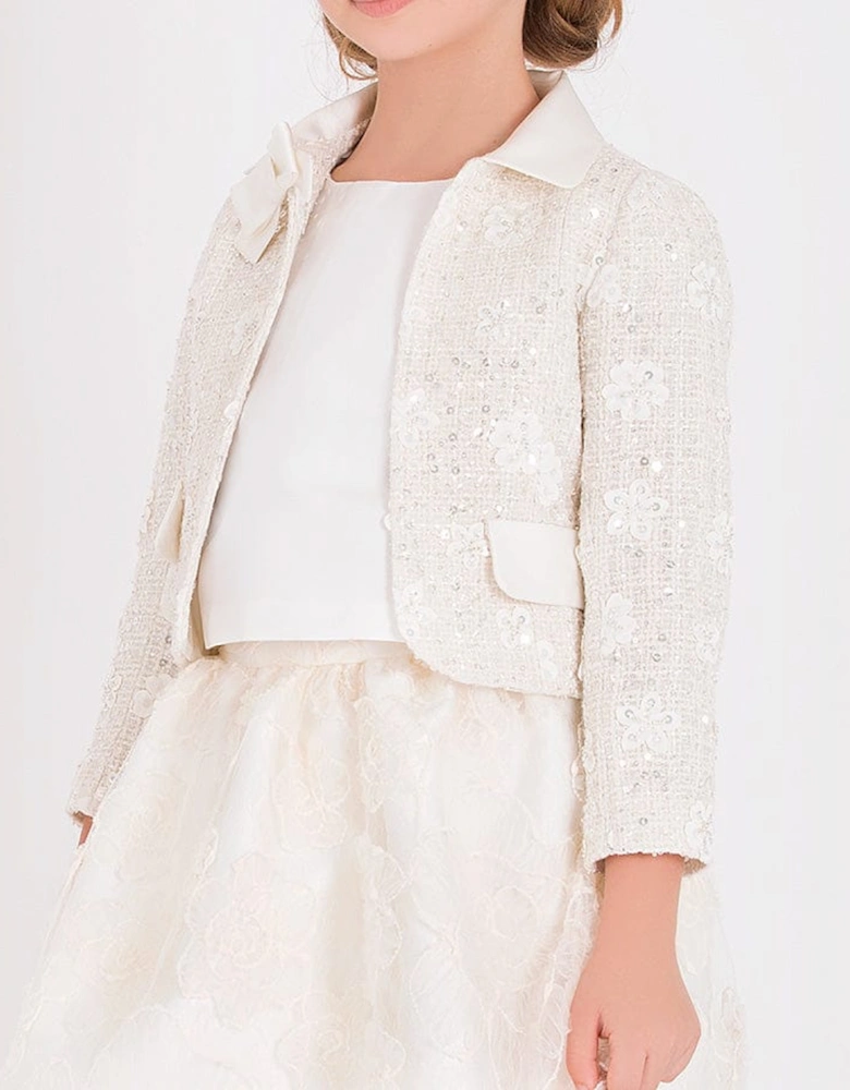 Girls Sequin Embroidered Jacket in White