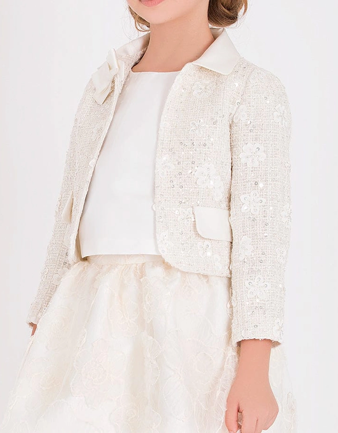 Girls Sequin Embroidered Jacket in White