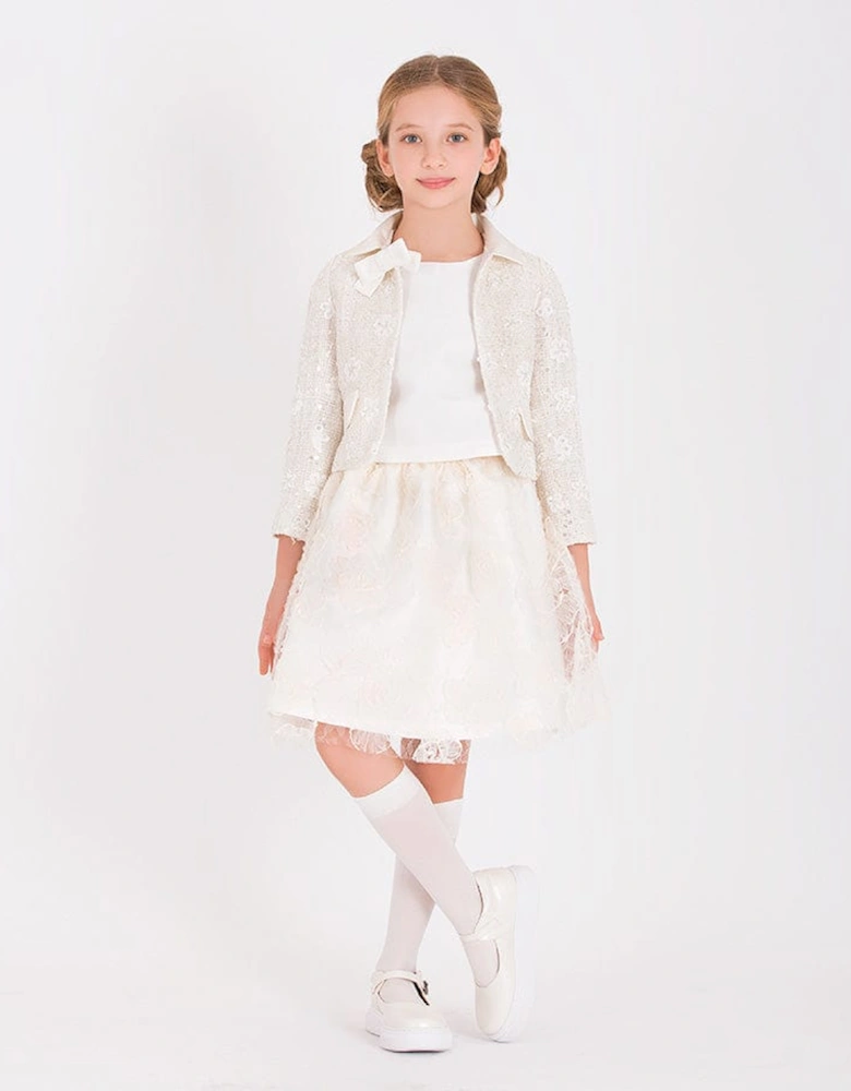 Girls Sequin Embroidered Jacket in White