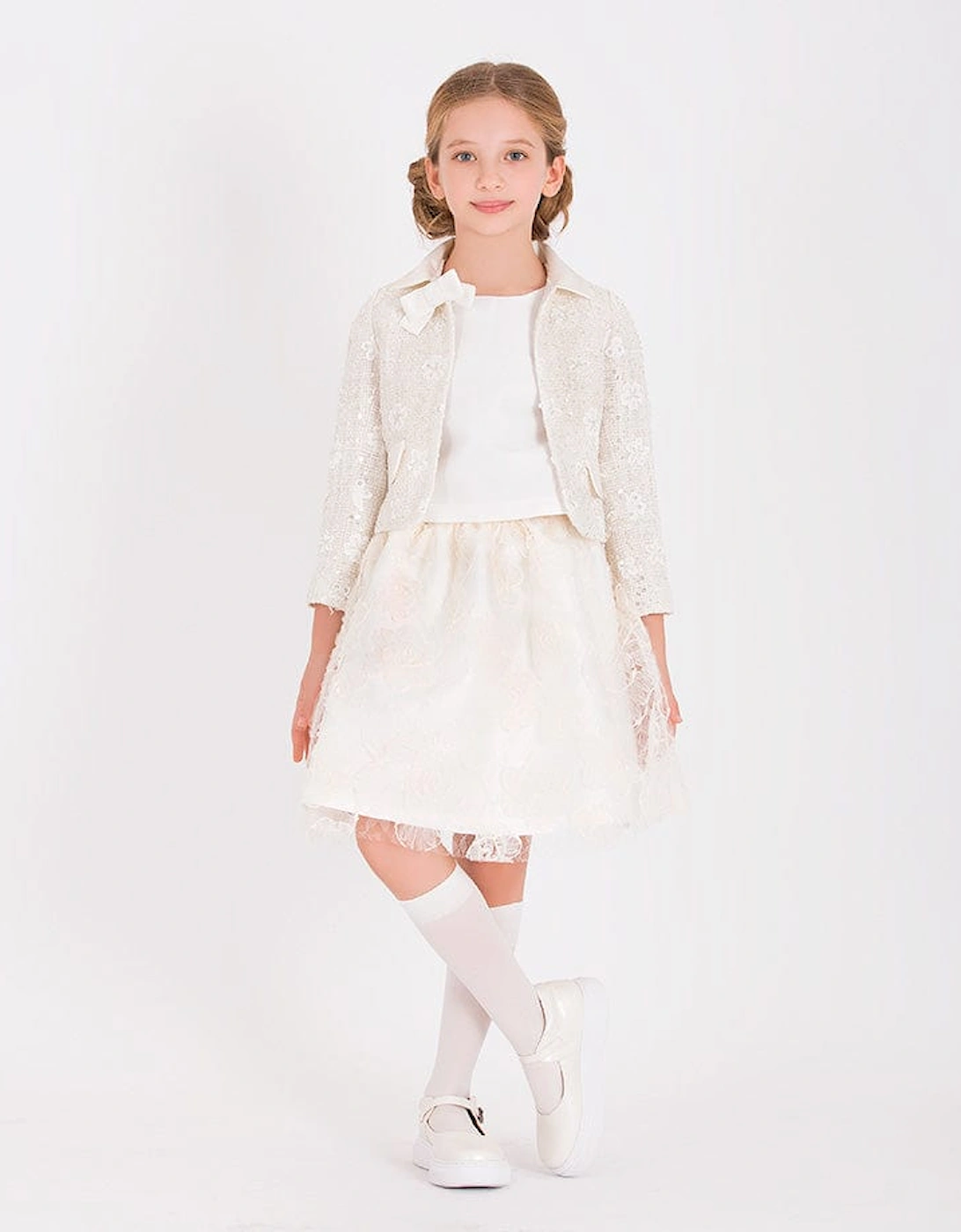 Girls Sequin Embroidered Jacket in White