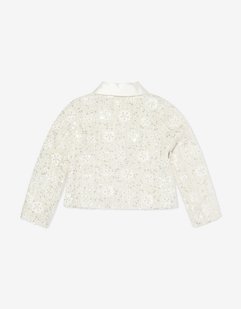 Girls Sequin Embroidered Jacket in White