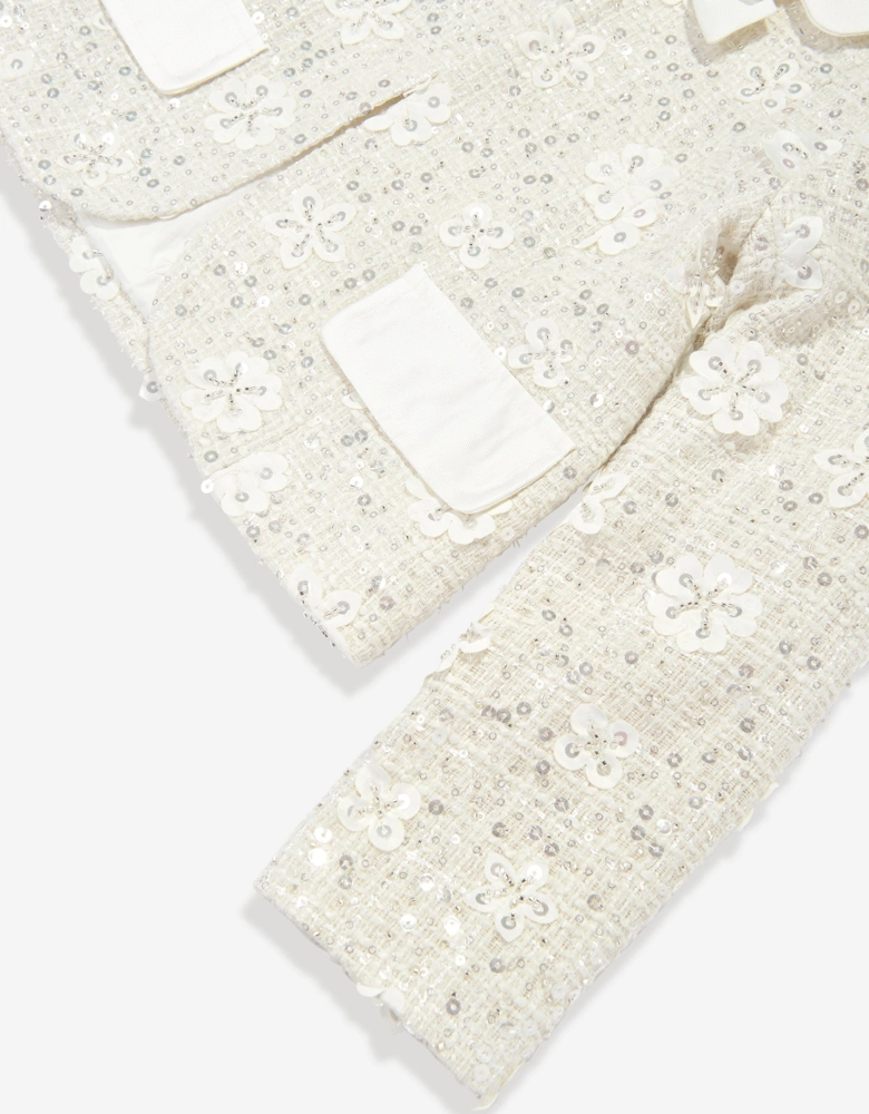 Girls Sequin Embroidered Jacket in White
